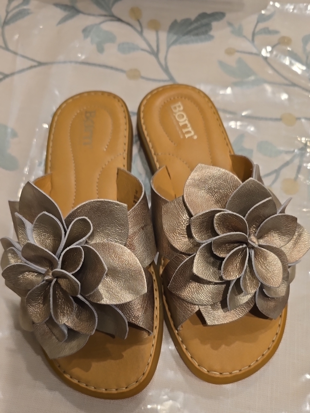 Born Champagne Floral Slide Sandals for Women